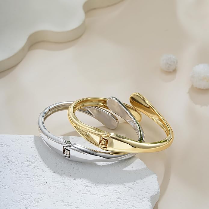 Gold Bracelets for Women Trendy - 14K Gold Plated Bangle Bracelet Chunky Adjustable Twist Cuff Gold Bracelet Non Tarnish Waterproof Jewelry for Women Gifts