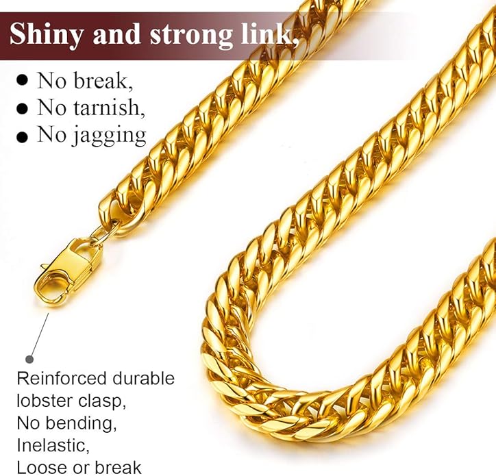 FindChic Men Curb Chain Necklace 18K Gold Plated/Stainless Steel/Black Chunky Double Tight Cuban Link Hip Hop Neck Chains for Men Boys 3.5MM/5MM/6MM/7MM/9MM/12MM 14''-30'' 8 Length Options (Send Gift Box)