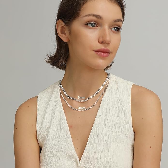 Avotto S925 Sterling Silver Cuban Chain Necklace for Women 3mm/5mm Thick Sturdy & Colourfast Women's Chain Necklaces Christmas Jewelry Gifts 16/18/20/22/24/Inch