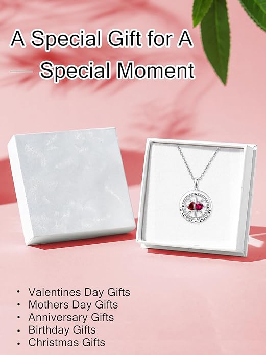 Compass Birthstones Necklace for Women, Exquisite Anniversary Birthday Gifts for Wife Her Double Birthstone Pendant jewelry ‘I'd be Lost Without You’