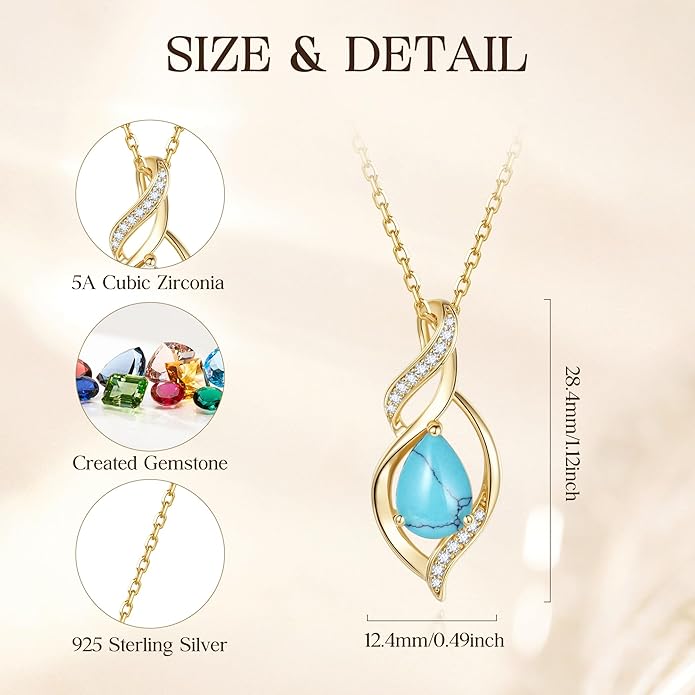 FANCIME Birthstone Necklace for Women Teardrop Necklace S925 Sterling Silver Infinity Love Birthday Gifts for Mom Women Girls, 16"+2" Inches