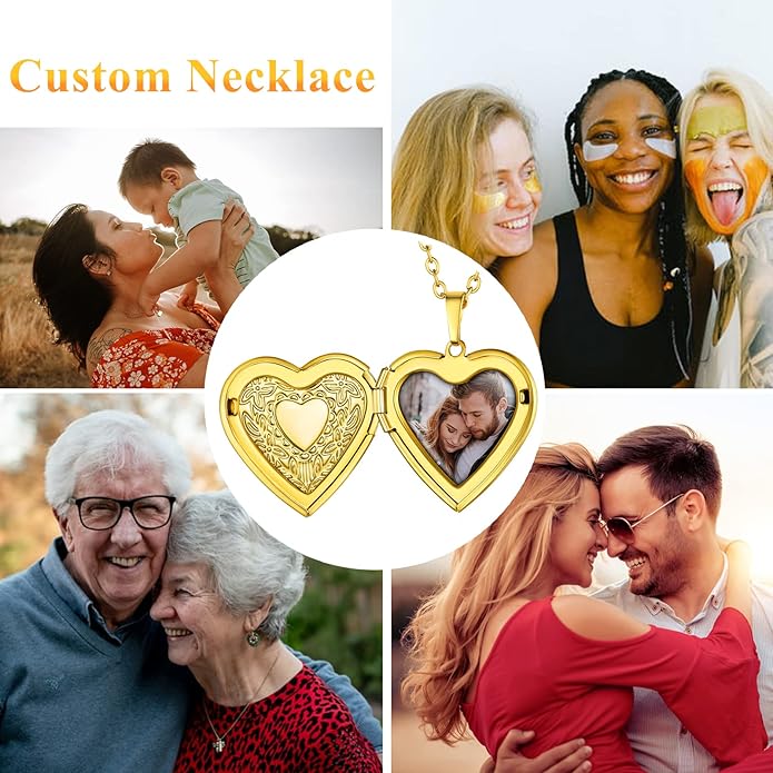 Supcare Locket Necklace That Holds Pictures-Engraved Photo Pendant Custom Jewellery Gifts for Men Women (with Jewellery Gift Box)