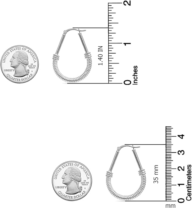 LeCalla 925 Sterling Silver Hoop Earrings | Italian Design Classic Diamond-Cut Textured Earring Hoops | Women's Drop Shape Oval Hoop Earring Jewelry for Women