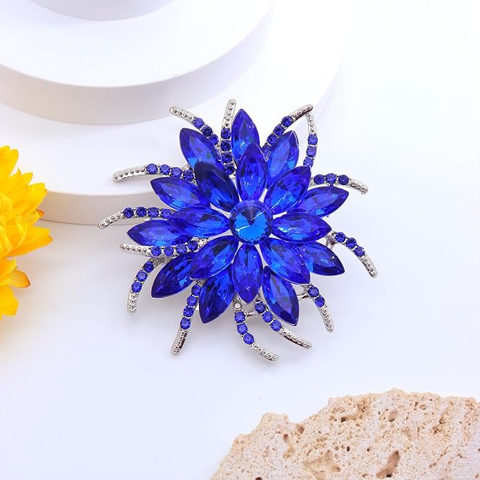 Rhinestone Large Flower Brooches Pins for Women Fashion Sparkly Crystal Sunflower Statement Brooch Unique Wedding Party Suit Dress Jewelry Accessories