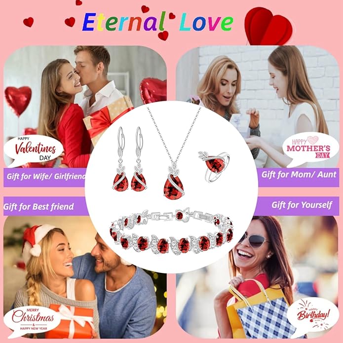 ZCGJWE Wedding Jewelry Set for Women Gem Necklace Earrings Bracelet Luxury Jewelry Set Birthday Valentine's Day Mother's Day Christmas Prom Jewelry Gift