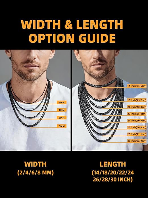 Bestyle 18K Gold Plated/Silver/Black Chain for Men, Hypoallergenic 2/4/6/8mm Stainless Steel Flat Link Chain Necklace for Men & Women Hip Hop Jewelry, 14-30"