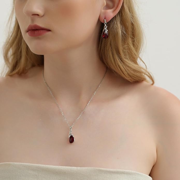 RUOFFETA Teardrop Crystal Jewelry Set, Birthstone Pendant Necklace Drop Dangle Earrings for Women