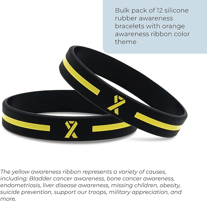 Inkstone Awareness Ribbon Silicone Bracelets (12-pack) - Wholesale Pack of 1 Dozen Unisex Wristbands for Men Women - Cancer Survivor Hospital Gifts Party Favors Giveaways Goodie Bag Items
