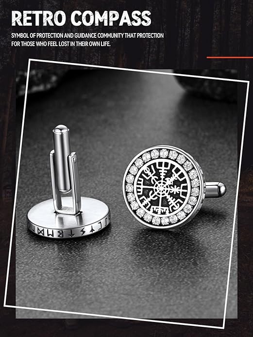 FaithHeart Mens Cufflinks, Norse Viking Tuxedo Shirt Cuff Links, Stainless Steel Cuff Links and Shirt Studs, Gift Box