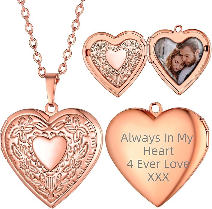 Supcare Locket Necklace That Holds Pictures-Engraved Photo Pendant Custom Jewellery Gifts for Men Women (with Jewellery Gift Box)