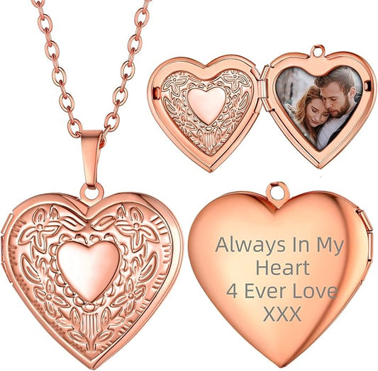 Supcare Locket Necklace That Holds Pictures-Engraved Photo Pendant Custom Jewellery Gifts for Men Women (with Jewellery Gift Box)