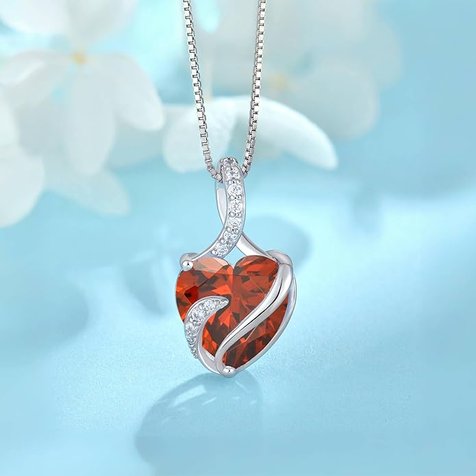 FJ Infinity Birthstone Necklace 925 Sterling Silver Love Heart Pendant Jewelry Gifts for Women