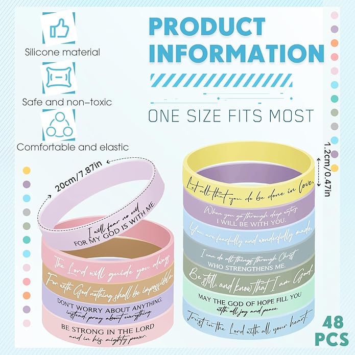 Ecation Bible Verses Bracelets Bulk Scripture Silicone Wristbands Inspirational Motivational Quote Rubber Wristbands Christian Bracelets for Easter Carnival Party Favors