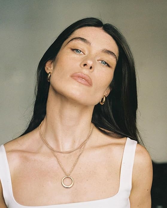 CANEVINKA 18K Gold Plate Coin Pendant Necklace for Women Dainty Compass Sunflower Necklaces Personalized Chain Layered Jewelry