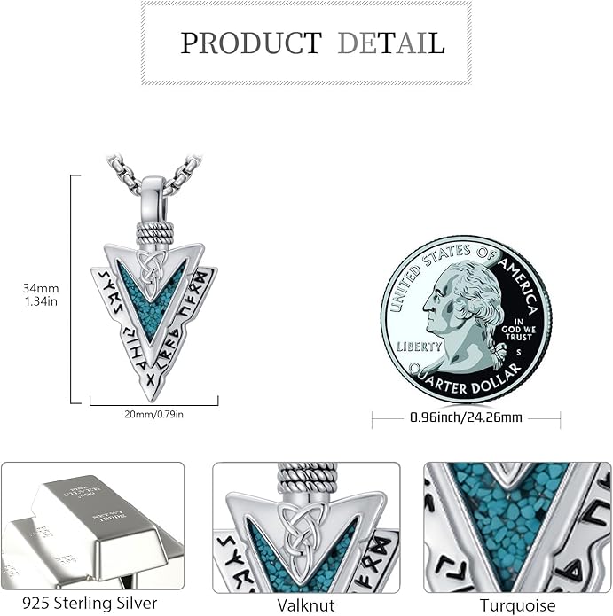 Taioiat viking Pendant Necklace for Men Nordic Celtic 925 Sterling Silver Vintage Mjolnir Jewelry Norse Vikings Gift for Women
