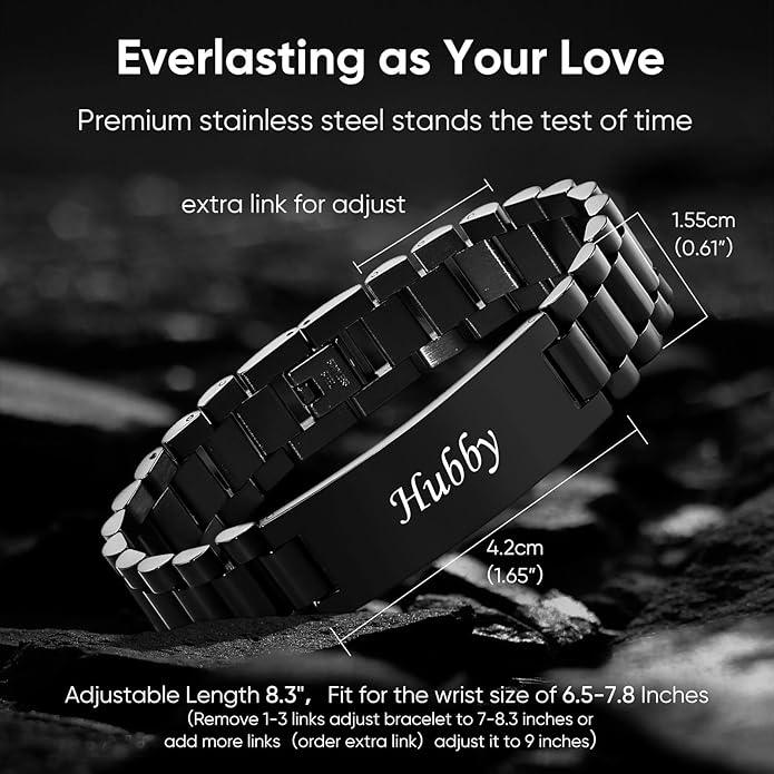 VNOX Masculine Watch Band Stainless Steel Link Bracelet Personalized Jewelry Gift for Men DAD Father Husband Boyfriend