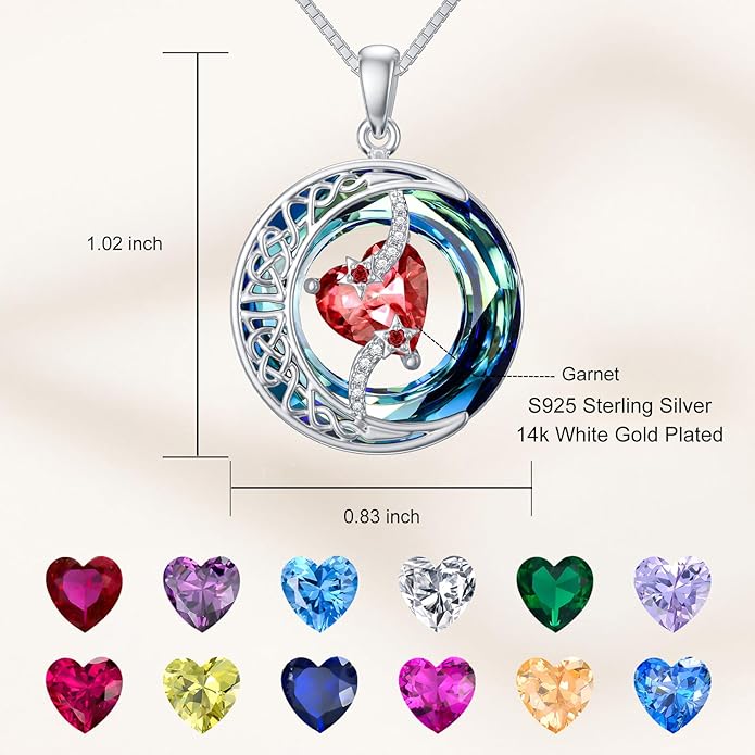 TOUPOP Christmas Gifts Birthstone Necklace 925 Sterling Silver Moon and Star Pendant with Blue Crystal Celtic Moon Jewelry Birthday Gifts for Women Mom Wife Her Daughter