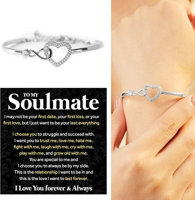 To My Soulmate Bracelet For Women With Heartfelt Message Card & Elegant Box, Bracelet For Girls, Soulmate Birthday, Wedding, Christmas Jewelry Gift From Boyfriend, Husband