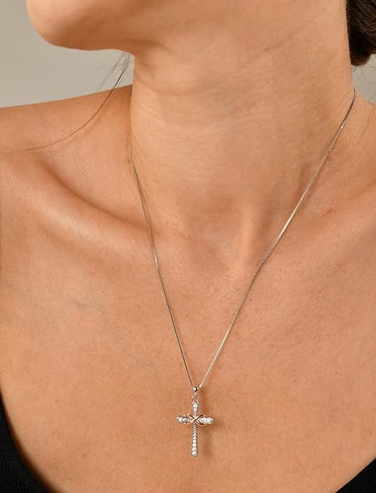 YL 925 Sterling Silver Cross Necklace for Women Halo Infinity Pendant Birthstone Jewelry for Mom
