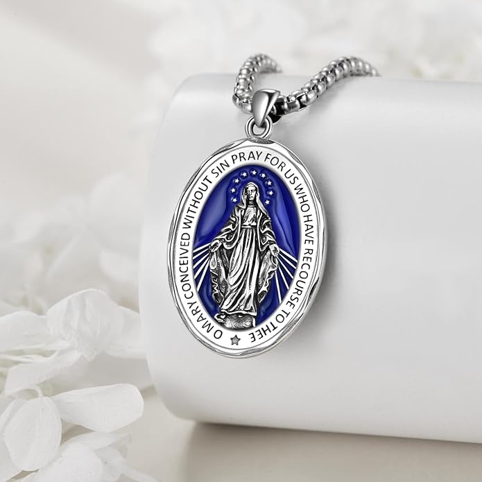YFN Patron Saint Necklace Sterling Silver Amulet Medal Pendant Religious Protector Jewelry Gifts for Women Men