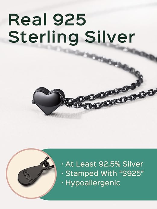 ChicSilver Personalized 925 Sterling Silver Dainty Small Heart/Star/Moon/Dot/Triangle Pendant Necklace for Women, Silver/Gold/Rose Gold/Black (with Gift Box)