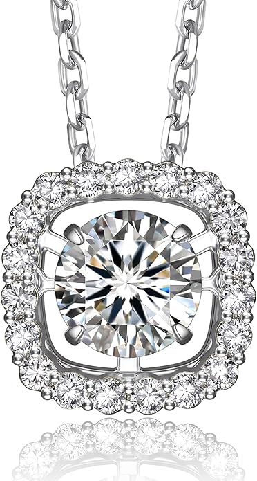 MomentWish Floating Necklace for Women, 0.5/1 Carat Dancing Moissanite Necklace for Her 925 Sterling Silver Pendant Anniversary Birthday Christmas Gift for Wife Mom Girlfriend