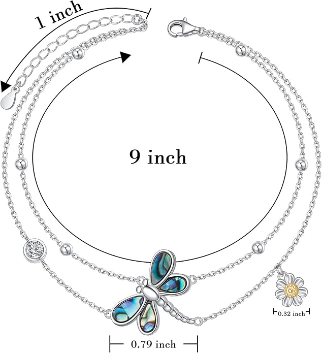925 Sterling Silver Dragonfly Anklet Dragonfly Bracelet Jewelry for Women
