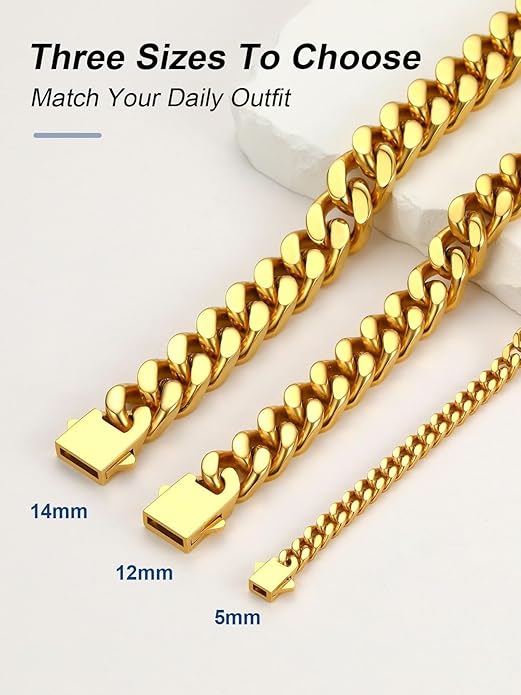 ChainsPro Chunky Cuban Link Chain Necklace for Women,Stainless Steel Silver/Gold Plated Thick Choker, 5/12/14mm Width,18" and 20" Punk Hip Hop Trendy Jewelry Gifts