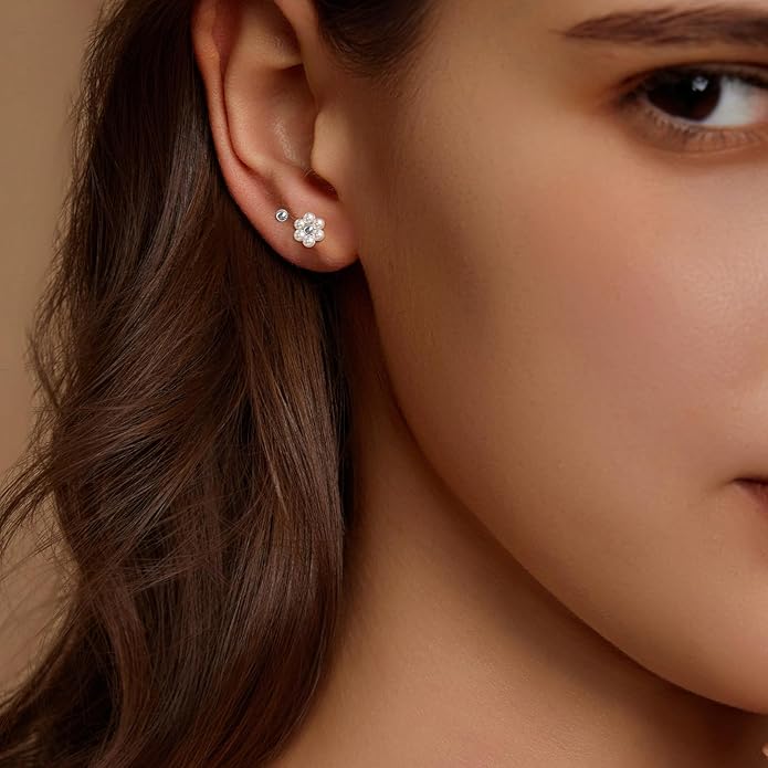 IMBOS Pearl Earrings 14k Gold Plated Daisy Flower Stud Earrings for Women Ball Stud Flat Back Earring Hypoallergenic Statement Earring Trendy Jewelry Gift for Women