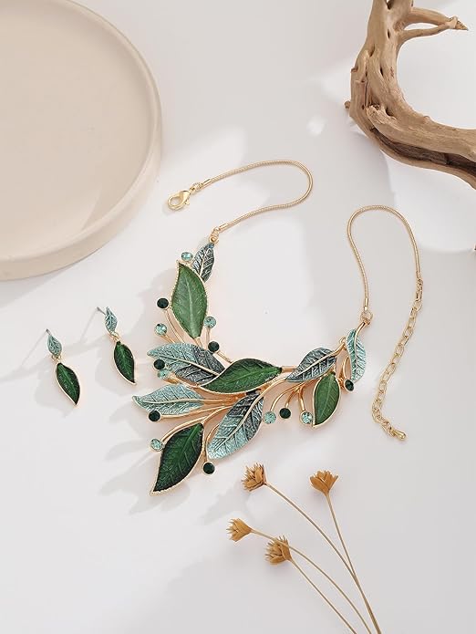 Vintage Chunky Statement Jewelry Set Retro Leaf Floral Geometric Bohemian Boho Bib Necklace Earring Set Fashion Costume Jewelry for Women Girls Wedding Party Prom Unique Gift