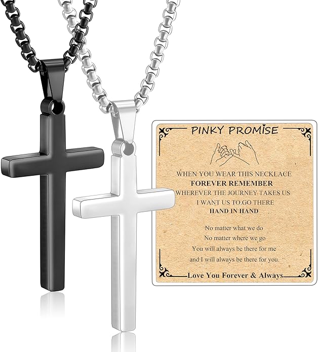 Valentines Day Matching Couple Stuff Cross Necklaces Idea Gifts for Men Women, Anniversary Birthday Engagement Gifts for Couple Boyfriend Girlfriend Husband Wife Love You Forever Cross Necklaces