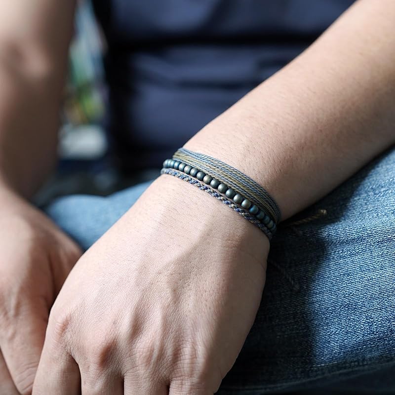 Handmade Natural Stone Beaded Healing Bracelet Gift for Men Adjustable Rope String Bracelet (Hematite/Reiki, Adjustable)