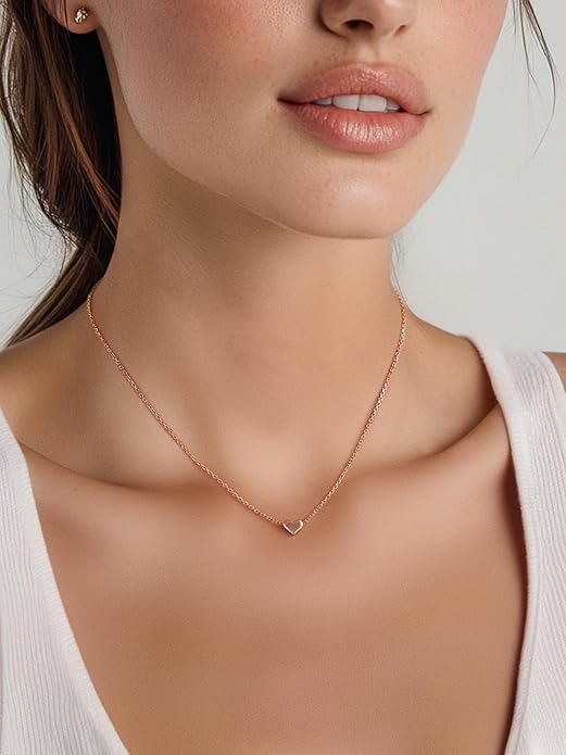 ChicSilver Personalized 925 Sterling Silver Dainty Small Heart/Star/Moon/Dot/Triangle Pendant Necklace for Women, Silver/Gold/Rose Gold/Black (with Gift Box)