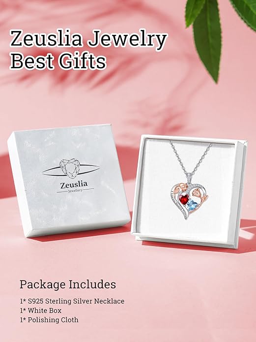 Zeuslia Double Birthstone Necklace Gifts for Wife - 925 Sterling Silver Sunflower/Rose/Crown Cross/Compass/Heart Pendant I Love You Necklace, Anniversary Birthday Gifts for Wife Girlfriend Mom Her