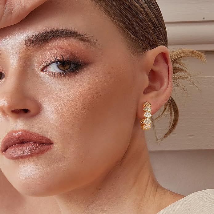 Gold Huggie Hoop Earrings 14K Gold Plated Dainty Chunky Thick Hoop Diamond Cubic Zriconia Inlay Sleeper Tiny Delicate Boho Beach Simple Hypoallergenic Jewelry Gift for Her