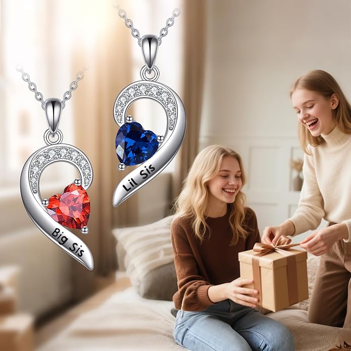 2pcs Sister Necklaces 925 Sterling Silver Good Friends Pendant Heart Jewelry Gifts for Women Friend Sister