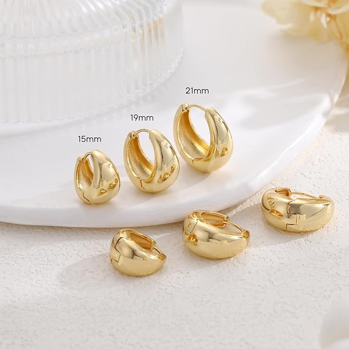 3Pairs Gold Hoop Earrings Set for Women, 14K Gold Plated Hypoallergenic Small Huggie Hoops Earrings for Women Trendy, Chunky Gold Earring Jewelry Gifts
