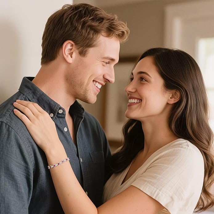 Iefil Tennis Bracelets for Women - 925 Sterling Silver Birthstone Tennis Bracelet, Anniversary Birthday Gifts, Birthstone Jewelry for Women Wife Mom Daughter