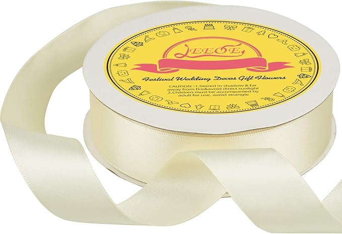 LEEQE Double Face Ivory Satin Ribbon 1 inch X 25 Yards Polyester Ivory Ribbon for Gift Wrapping Very Suitable for Weddings Party Hair Bow Invitation Decorations and More