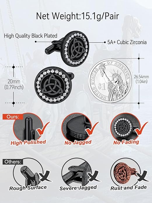 FaithHeart Mens Cufflinks, Norse Viking Tuxedo Shirt Cuff Links, Stainless Steel Cuff Links and Shirt Studs, Gift Box