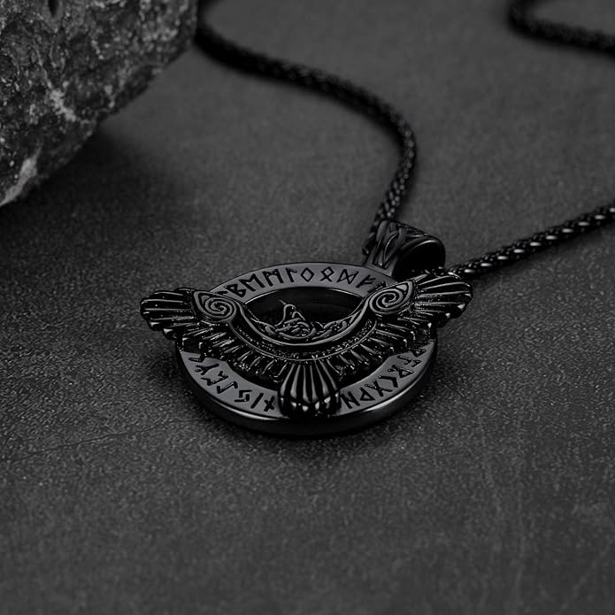 FaithHeart Viking Raven Necklace for Men, Norse Mythology Raven Skull Pendant Sturdy Stainless Steel Amulet Jewelry Gift for Men