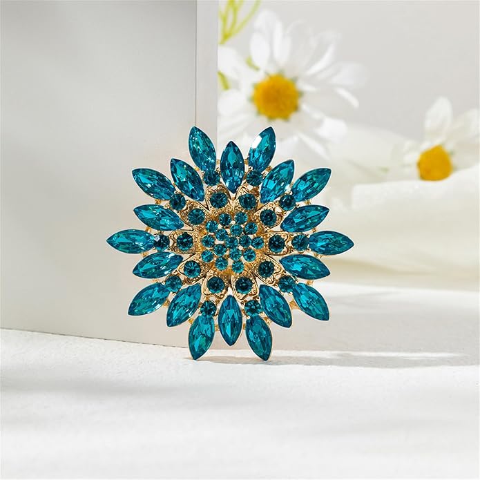 Rhinestone Sunflower Brooch Pin Red Pink Flower Brooch Stylish Crystal Brooch Elegant Clothing Hat Bag Accessories Jewerly for Women