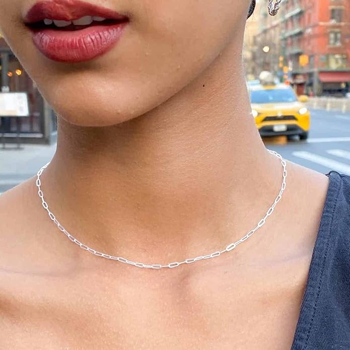 OCHCOH 925 Sterling Silver Clasp 2.5/3/4/5mm Paperclip Chain for Women Silver Chain Necklace 16, 18, 20, 22, 24, 26, 30 Inches