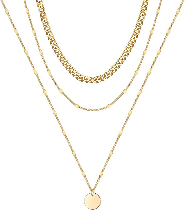 Turandoss Gold Layered Necklaces for Women - 14K Gold Plated Handmade Multilayer Bar Pearls Coin Disc Moon Butterfly Medallion Adjustable Dainty Layered Choker Necklaces for Women Jewelry