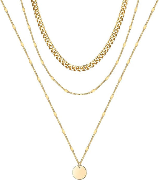 Turandoss Gold Layered Necklaces for Women - 14K Gold Plated Handmade Multilayer Bar Pearls Coin Disc Moon Butterfly Medallion Adjustable Dainty Layered Choker Necklaces for Women Jewelry