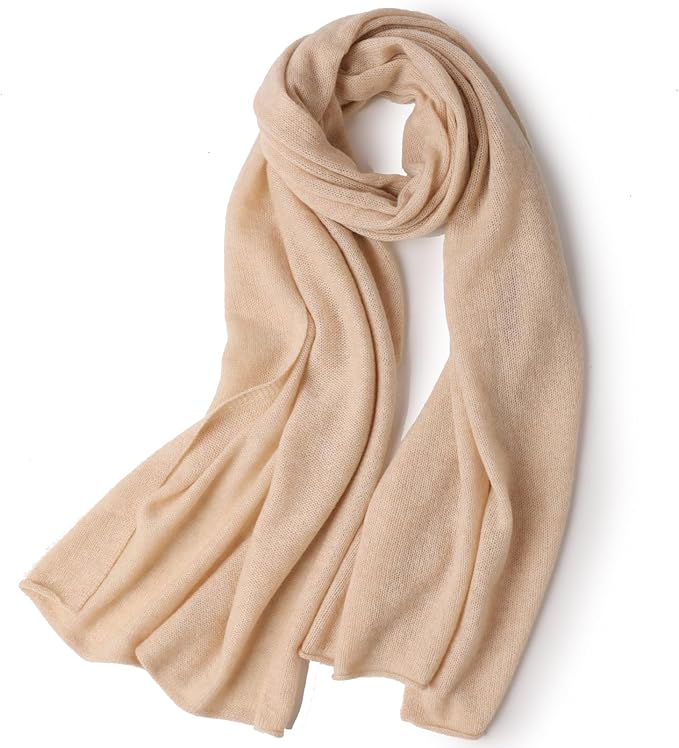 WASALUYA 100% Cashmere Scarf for Women - Knitted Lightweight Travel Wrap, Soft Large Shawl, 71x24 Inches, Luxury Gift