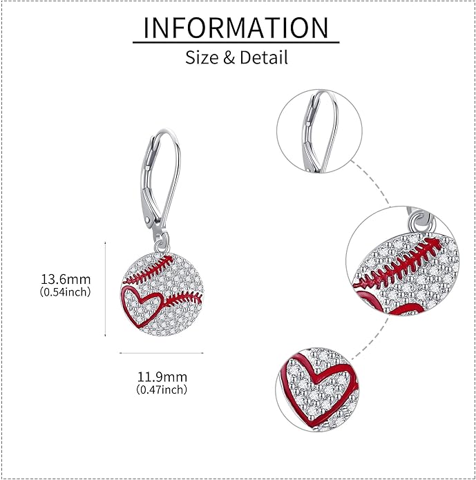 YFN Sports Jewelry Earrings 925 Sterling Silver Baseball Softball Basketball Rugby Football Tennis Volleyball Earrings for Women and Sports Fans Gifts