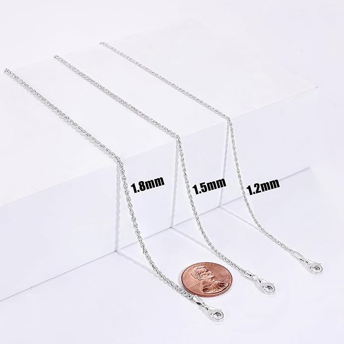Gacimy 925 Sterling Silver Rope Chain for Women Men, 1.2mm 1.5mm 1.8mm Width 16 18 20 22 24 Inches Length