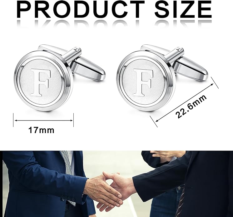 LOLIAS 3 Pairs Initial Cufflinks For Men Classic Mens CuffLinks Set Letter Cuff Links for Casual to Formal with Gift Box Silver Black 14K gold plated Cufflinks for Father Husband