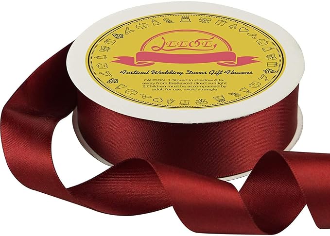 LEEQE Double Face Satin Ribbon 1 inch X 25 Yards Polyester Burgundy Ribbon for Gift Wrapping Very Suitable for Weddings Party Hair Bow Invitation Decorations and More